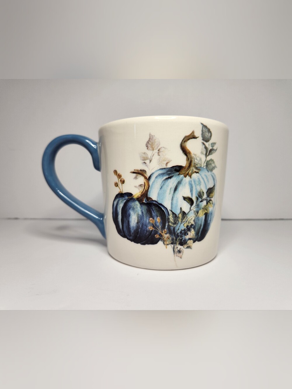 Prima Design Heritage Blue Pumpkin Ceramic Mug with Blue Handle - Home Dining
